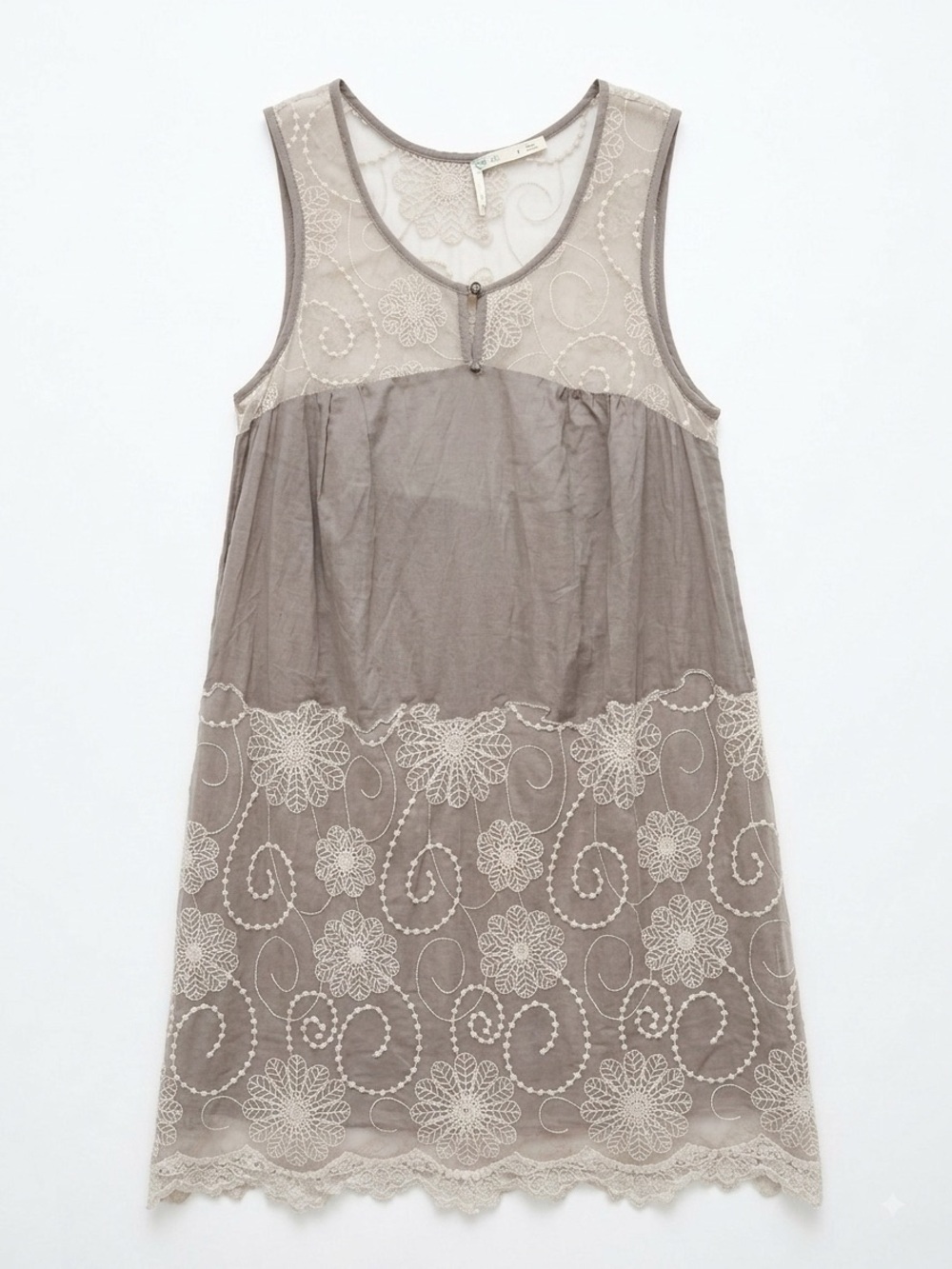 Kimchi Sheer Silk Blend Urban Outfitters Tank Top Lace Embroidered Grey Cream